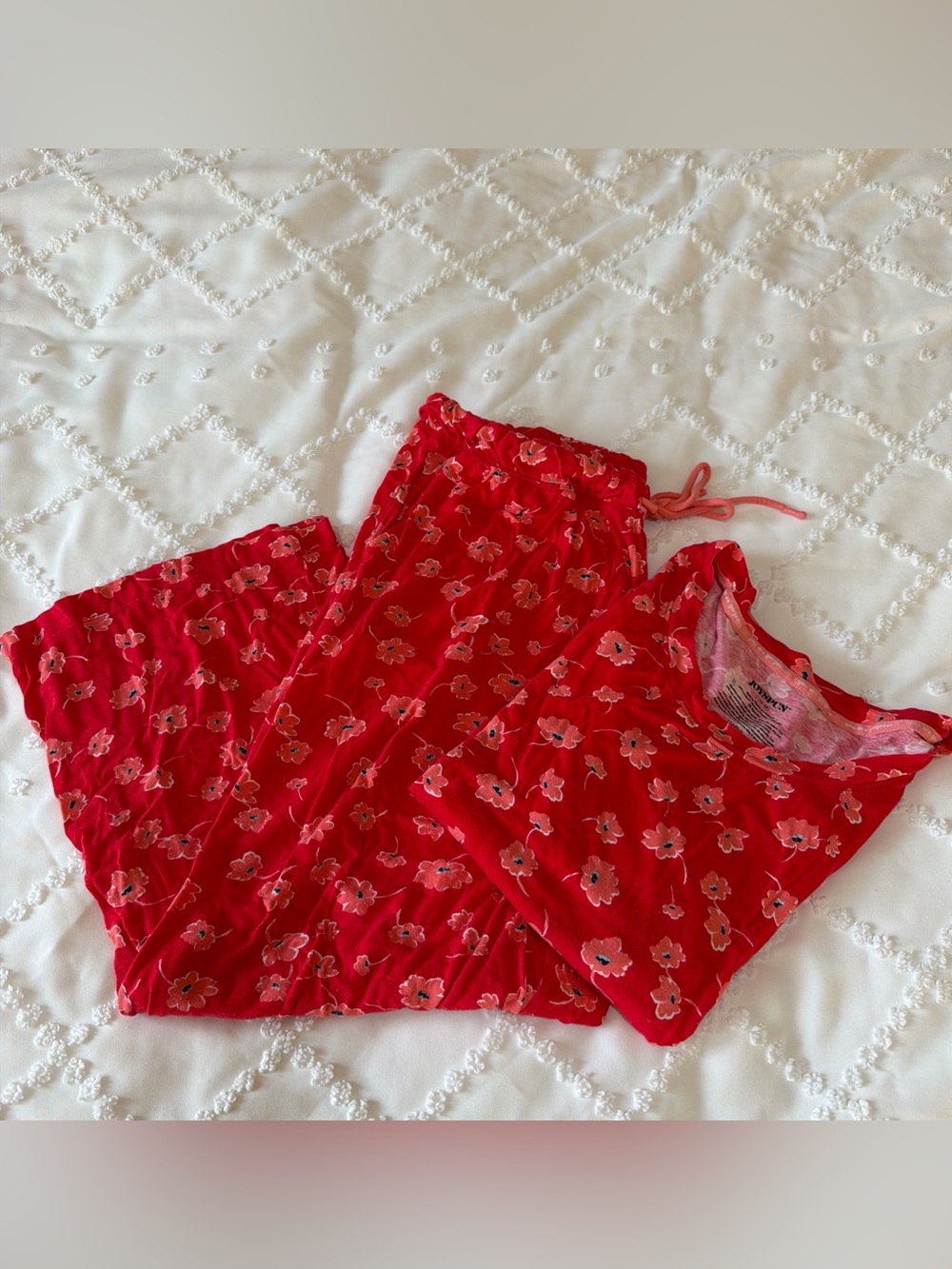 Joyspun 2pc Pajama PJ Set Pink Poppies Top Pants Women’s M Pants L Top Red Pink